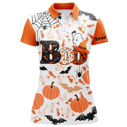 Boo Halloween Golf Pattern Orange Polo Shirt Custom Funny Golf Shirts For Women Golf Gifts LDT0345