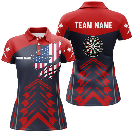 Navy Red Us Flag Darts Polo Shirt Custom Patriotic Darts Shirt For Women Dart Jerseys LDT1390