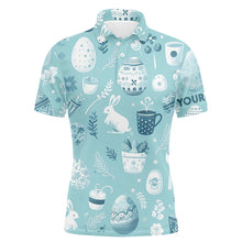 Load image into Gallery viewer, Blue Funny Easter Eggs &amp; Bunnies Mens Golf Polo Shirt Custom Easter Day Golf Tops For Men LDT1334