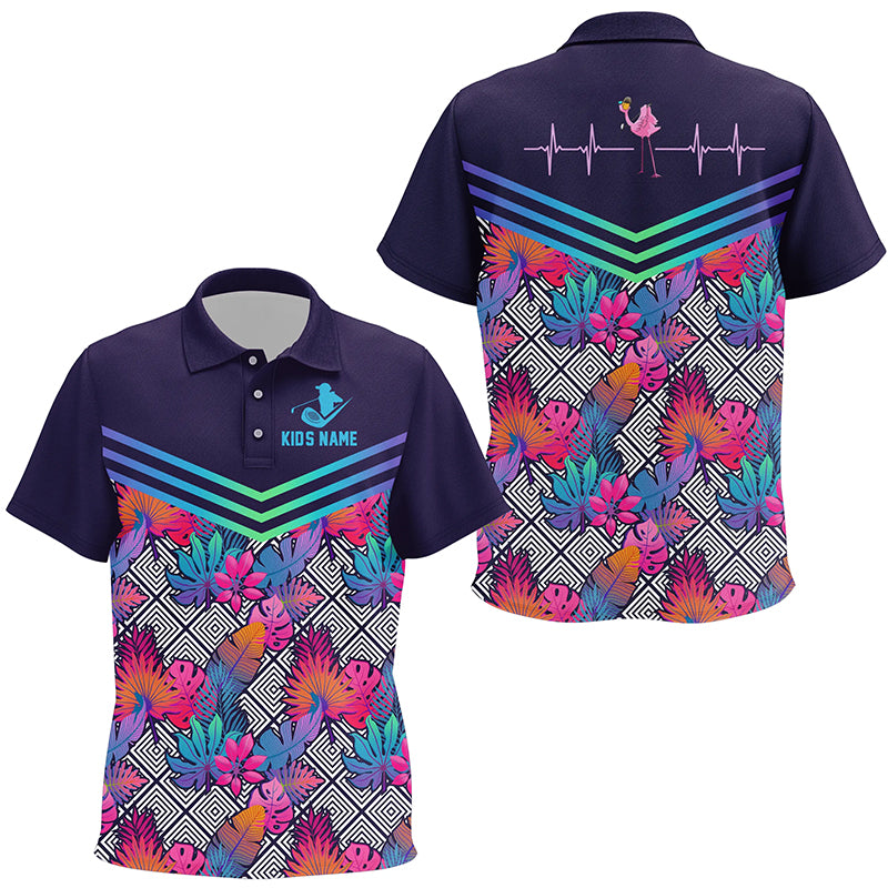 Heart Beat Flamingo Multicolor Tropical Unisex Kids Golf Polo Shirts Custom Golf Shirts For Kid LDT0673