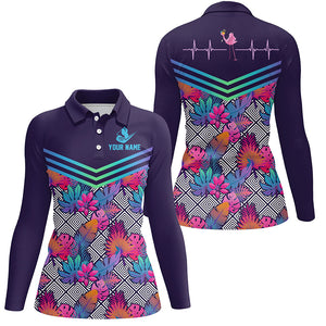 Heart Beat Flamingo Multicolor Tropical Womens Golf Polo Shirts Custom Golf Shirts For Women LDT0673