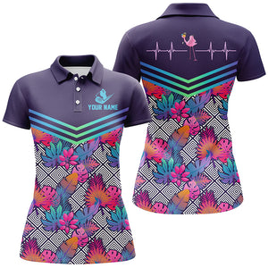 Heart Beat Flamingo Multicolor Tropical Womens Golf Polo Shirts Custom Golf Shirts For Women LDT0673