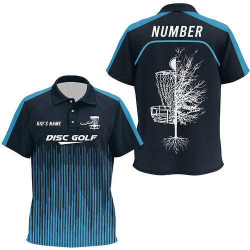 Sporty Light Dark Blue Design Kids Disc Golf Polo Shirts Custom Cool Disc Golf Shirts For Kid LDT0403