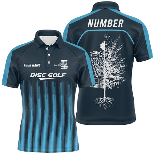 Sporty Light Dark Blue Design Mens Disc Golf Polo Shirts Custom Cool Disc Golf Shirts For Men LDT0403