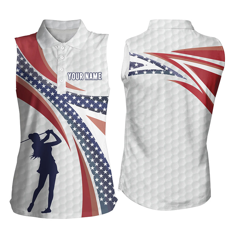 American Flag Golf Pattern Sleeveless Polo Shirts Custom Patriotic Golf Shirts For Women Golf Gifts LDT0414