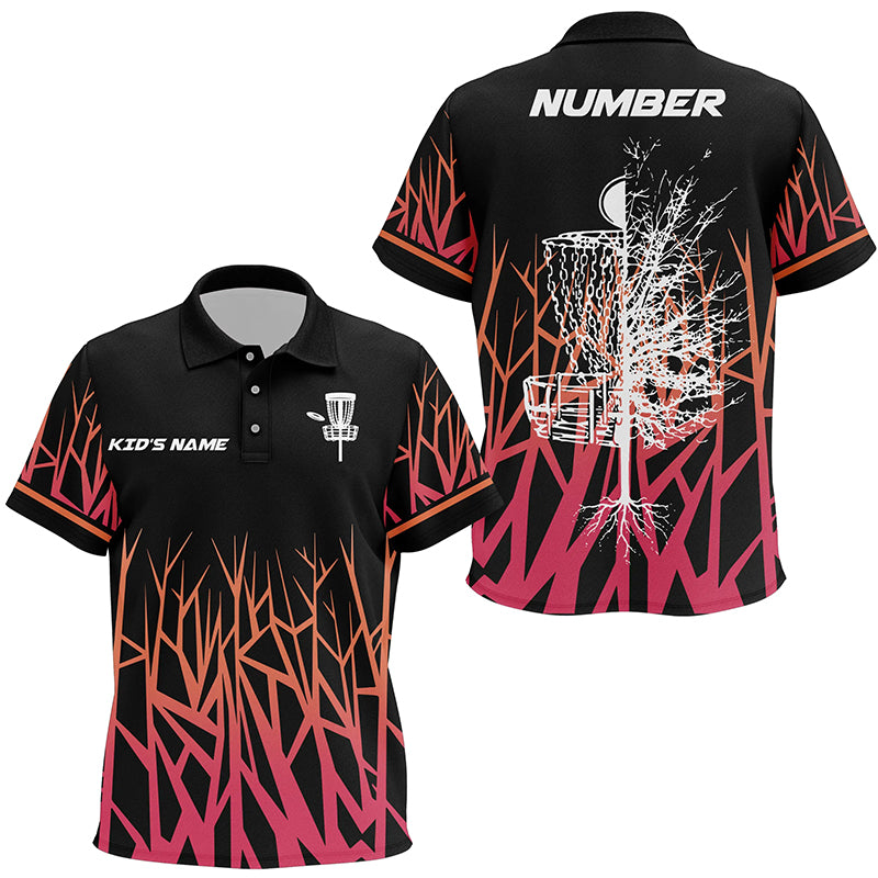 Personalized Disc Golf Basket Tree Pink Gradient Kids Polo Shirt Disc Golf Shirts For Kid LDT0720
