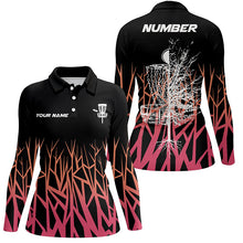Load image into Gallery viewer, Personalized Disc Golf Basket Tree Pink Gradient Womens Polo Shirt Disc Golf Shirts For Women LDT0720
