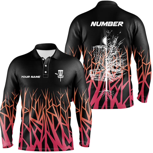 Personalized Disc Golf Basket Tree Pink Gradient Mens Polo Shirt Disc Golf Shirts For Men LDT0720