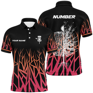 Personalized Disc Golf Basket Tree Pink Gradient Mens Polo Shirt Disc Golf Shirts For Men LDT0720