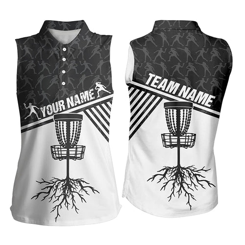 Customized Disc Golf Cross Black White Women Sleeveless Polo Shirt Disc Golf Tops For Women Golf Gift LDT0722