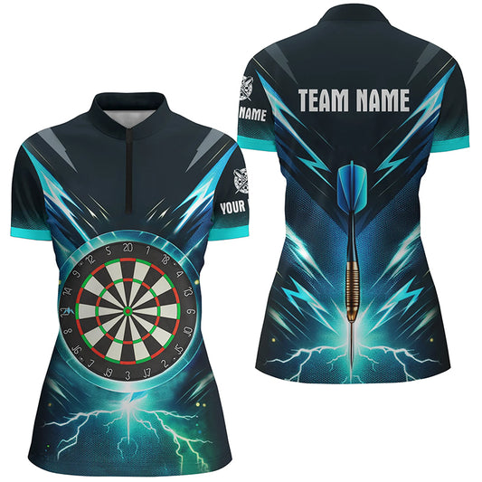 Blue Lightning Thunder Darts Quarter Zip Shirts Custom Darts Shirt For Women Dart Jerseys LDT1370