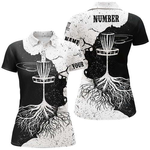 Womens Disc Golf Polo Shirt Custom Black & White Disc Golf Shirts For Women Disc Golf Gifts LDT0731