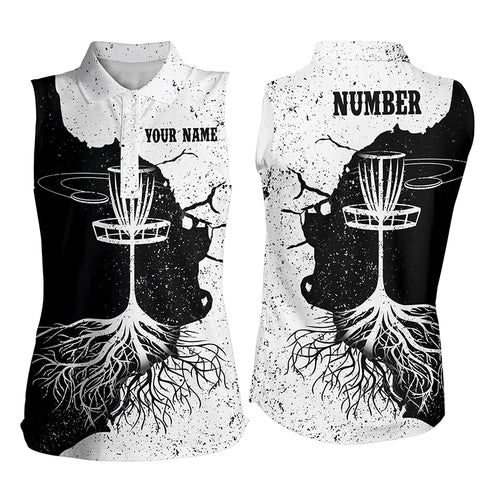Womens Sleeveless Disc Golf Polo Shirt Custom Black White Disc Golf Shirts For Women Disc Golf Gifts LDT0731