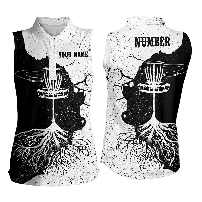 Womens Sleeveless Disc Golf Polo Shirt Custom Black White Disc Golf Shirts For Women Disc Golf Gifts LDT0731