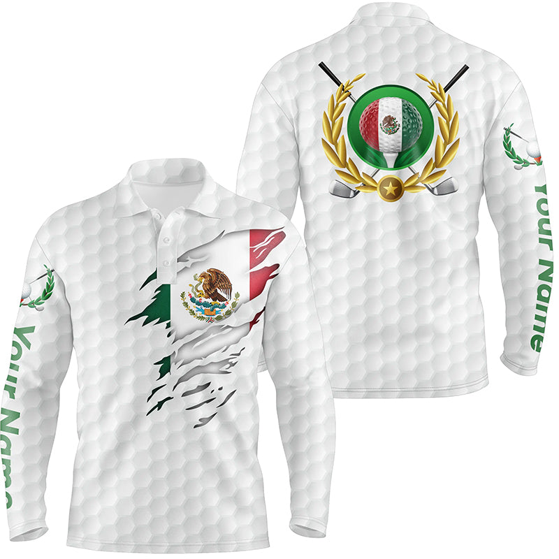 Mexican Flag White Golf Pattern Mens Polo Shirt Patriotic Golf Shirt For Men Mexico Golf Gifts LDT0430