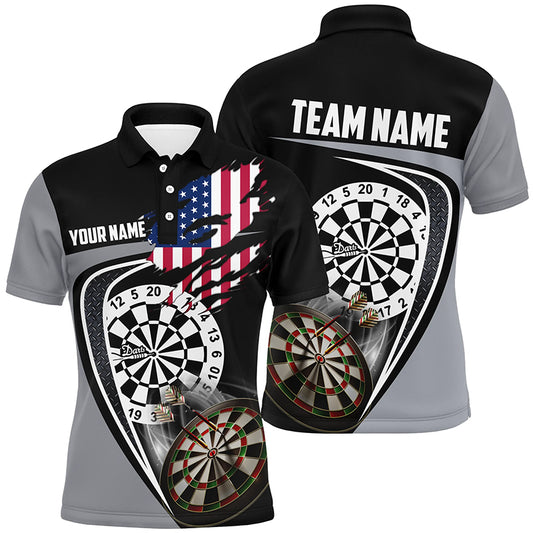 Black Grey American Flag Mens Darts Polo Shirt Custom Patriotic Dart Jerseys For Men LDT1385