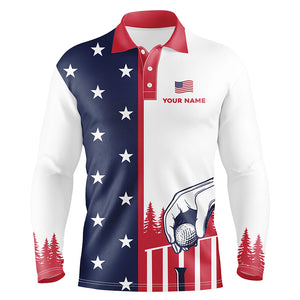 Mens American Flag Polo Shirts Custom Name Patriotic Shirt Funny Golf Shirts For Men LDT0002