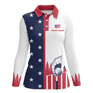 Women American Flag Polo Shirts Custom Name Patriotic Shirt Funny Golf Shirts For Women LDT0002