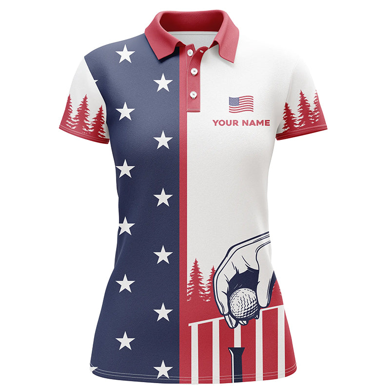 Women American Flag Polo Shirts Custom Name Patriotic Shirt Funny Golf Shirts For Women LDT0002