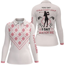 Load image into Gallery viewer, You Say Girls Cant Golf I Say Watch Me Women Polo Shirt Light Pink Argyle Golf Shirt For Her LDT0011