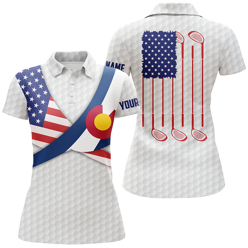 Colorado Flag White Golf Pattern Womens Polo Shirt Patriotic Golf Shirts For Women Golf Gifts LDT0784