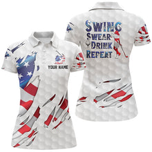 Load image into Gallery viewer, Swing Swear Drink Repeat American Flag Golf Polo Shirt Custom Patriotic Golf Shirts For Women LDT0789