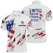 Load image into Gallery viewer, Swing Swear Drink Repeat American Flag Mens Golf Polo Shirt Custom Patriotic Golf Shirts For Men LDT0789