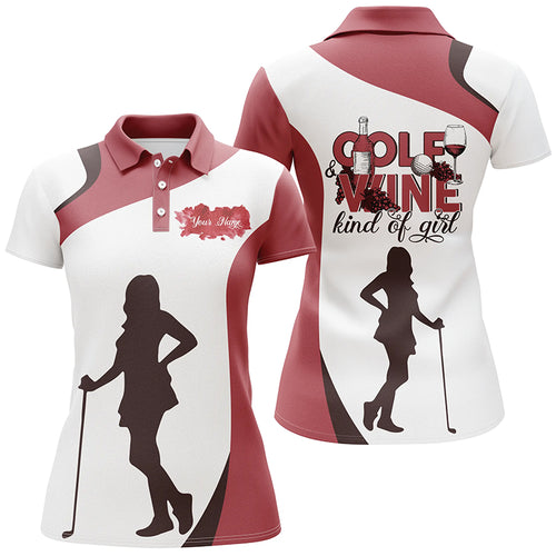 Golf Wine Kind Of Girl Womens Golf Polo Shirts White And Red Golf Shirts For Wine Lovers LDT0023