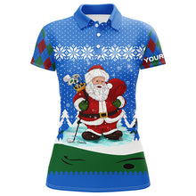 Load image into Gallery viewer, Golf Santa Argyle Pattern Blue Christmas Golf Polos Custom Golf Shirts For Women Golf Gifts LDT1024