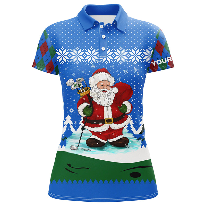 Golf Santa Argyle Pattern Blue Christmas Golf Polos Custom Golf Shirts For Women Golf Gifts LDT1024