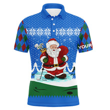 Load image into Gallery viewer, Golf Santa Argyle Pattern Blue Christmas Mens Golf Polo Shirt Custom Golf Shirts For Men Golf Gifts LDT1024