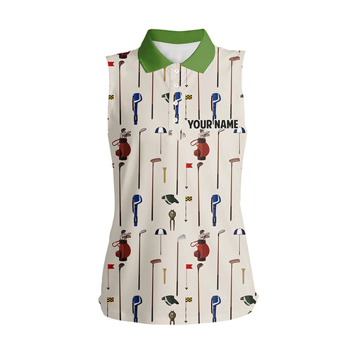 Golf Equipment Womens Sleeveless Polo Shirt, Custom Name Green Golf Shirt For Ladies, Golf Gifts LDT0031