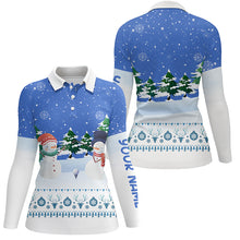 Load image into Gallery viewer, Snowman Blue Christmas Golf Polo Shirt Custom Golf Shirts For Women Winter Holiday Golf Gifts LDT0498