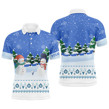 Load image into Gallery viewer, Snowman Blue Christmas Mens Golf Polo Shirt Custom Golf Shirts For Men Winter Holiday Golf Gifts LDT0498