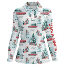 Load image into Gallery viewer, Watercolor Snowmen Christmas Tree Golf Polo Shirt Custom Cozy Christmas Golf Shirts For Women LDT0807