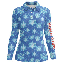 Load image into Gallery viewer, Christmas Glitter With Snowflakes Blue Golf Polo Shirts Custom Christmas Golf Gifts For Women LDT0808