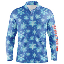 Load image into Gallery viewer, Christmas Glitter With Snowflakes Blue Golf Mens Polo Shirts Custom Christmas Golf Gifts For Men LDT0808