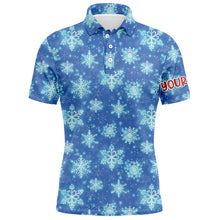 Load image into Gallery viewer, Christmas Glitter With Snowflakes Blue Golf Mens Polo Shirts Custom Christmas Golf Gifts For Men LDT0808