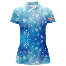 Load image into Gallery viewer, Snowflakes And Blurred Lights Blue Christmas Golf Polo Shirts Custom Golf Shirts For Women LDT0809