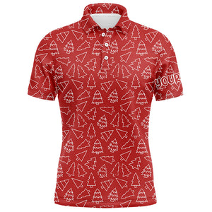 Christmas Trees Mens Red Golf Polo Shirts Custom Name Cool Golf Oufits For Men Golf Gifts LDT0813