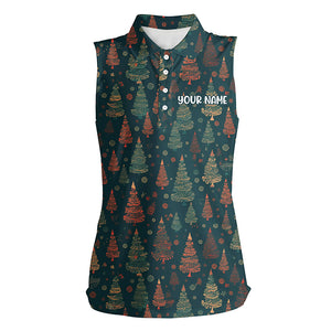 Vintage Christmas Trees Womens Sleeveless Polo Shirts Custom Golf Shirts For Women Xmas Golf Gifts LDT0814