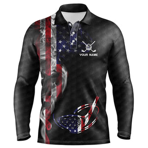 Smoky American Flag Mens Golf Polo Shirts Custom Patriotic Golf Tops For Men Golf Pattern Shirt LDT1037