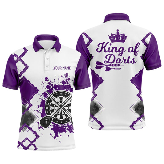 King Of Darts Purple White Mens Darts Polo Shirt Customized Darts Jersey For Men LDT1222