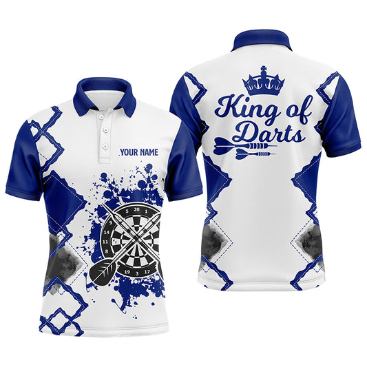 King Of Darts Blue White Mens Darts Polo Shirt Customized Darts Jersey For Men LDT1223