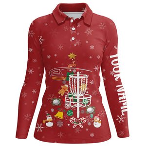 Personalized Disc Golf Basket Red Christmas Polo Shirt Custom Cool Disc Golf Gifts For Women LDT0827