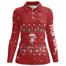 Load image into Gallery viewer, Personalized Disc Golf Basket Red Christmas Polo Shirt Custom Cool Disc Golf Gifts For Women LDT0828