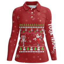 Load image into Gallery viewer, Customized Santa Playing Disc Golf Red Christmas Polo Shirt Cool Disc Golf Gifts For Women LDT0829