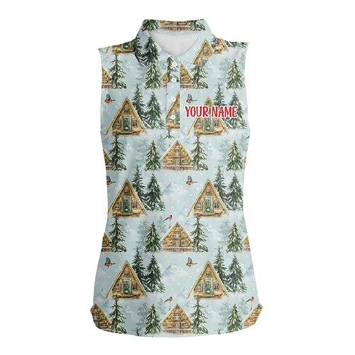 Watercolor Winter Forest Christmas Womens Sleeveless Polo Shirt Custom Women Golf Tops Golf Gift LDT0833