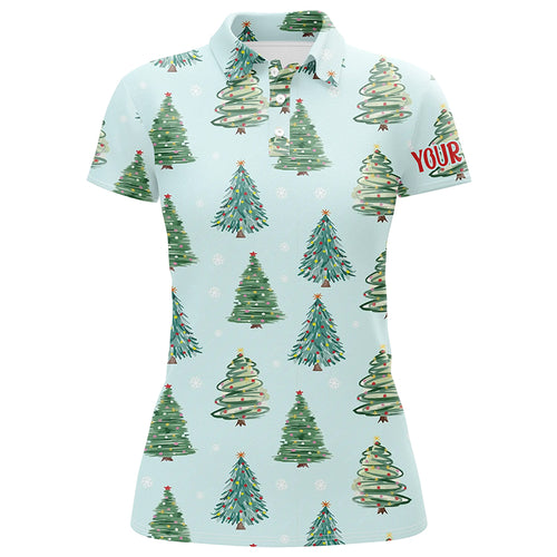 Watercolor Christmas Trees Seamless Pattern Womens Golf Polo Shirts Funny Golf Tops For Women LDT0834