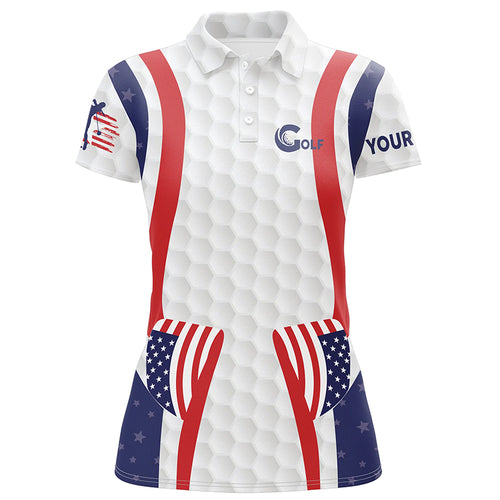 Womens American Flag Golf Pattern Polo Shirt, Personalized Patriotic Golf Shirts For Women LDT0228